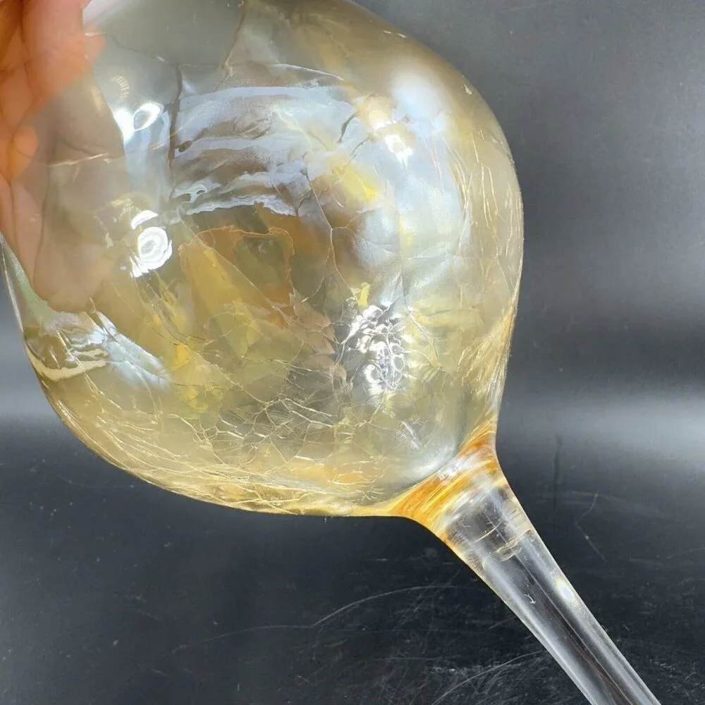 Pier 1 Glass Balloon Goblet Yellow Luster‎ Finish Crackled Glass Top Single 1